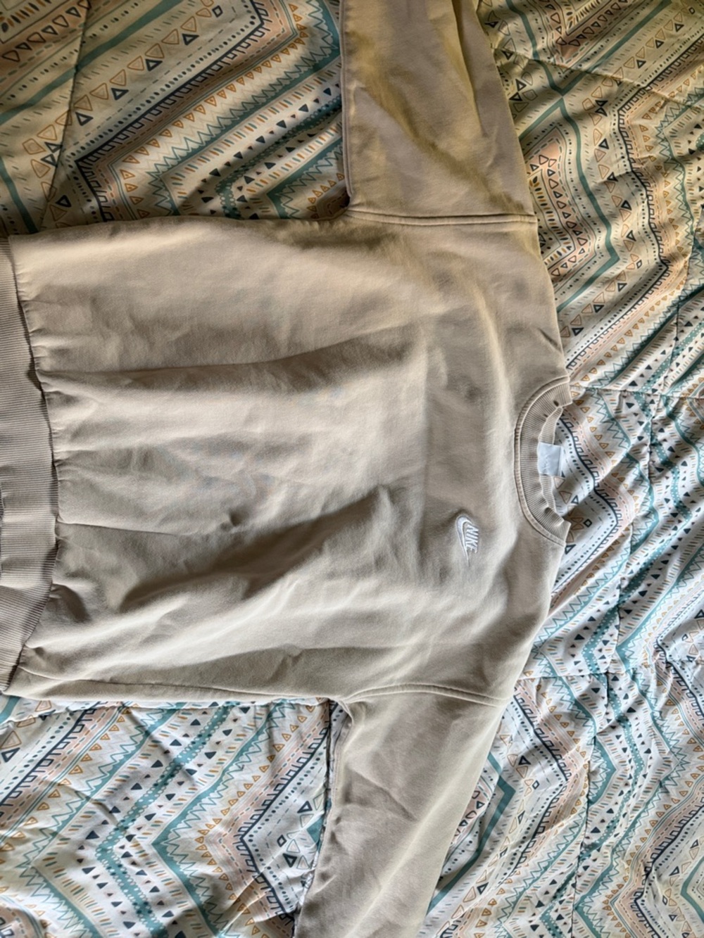 Nike Crewneck Sweatshirt in Beige with Small White Swoosh